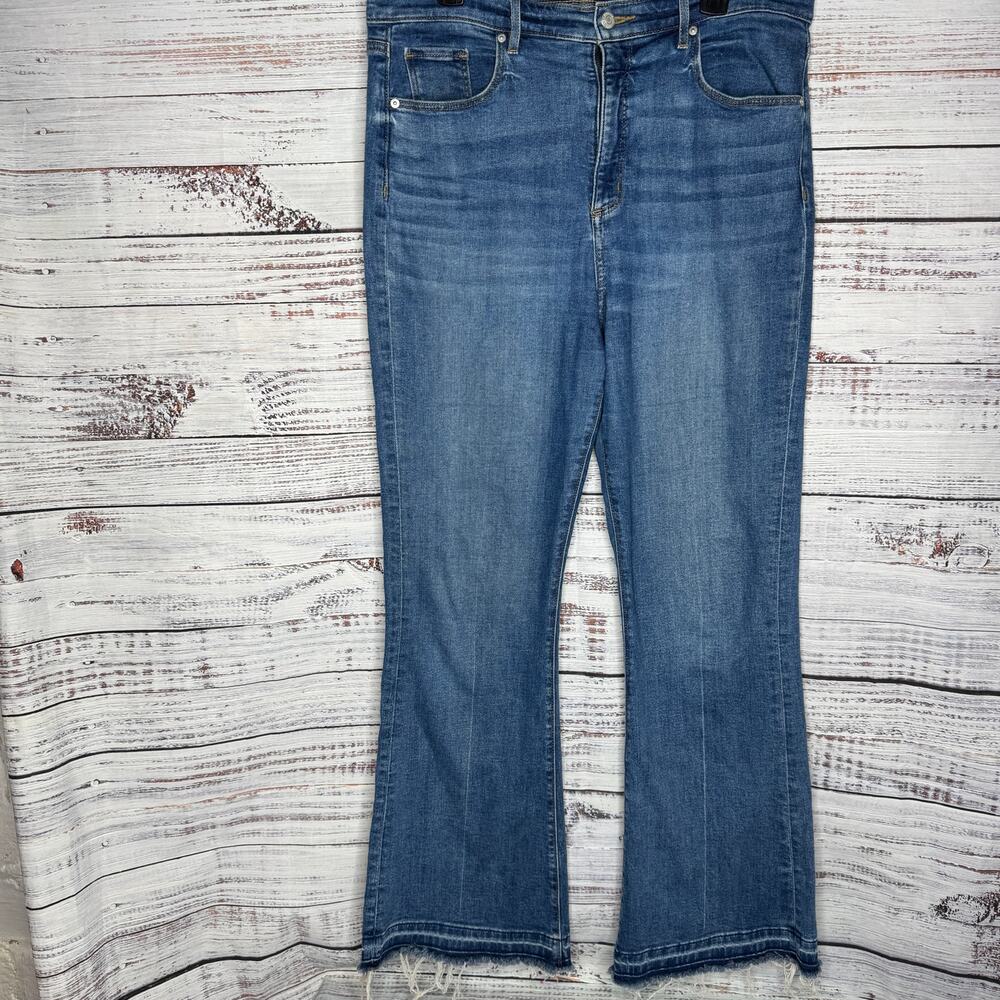 LOFT Slim Flare Jeans Women’s Size 14 / 32 Blue Denim Raw Hem - Picture 2 of 10